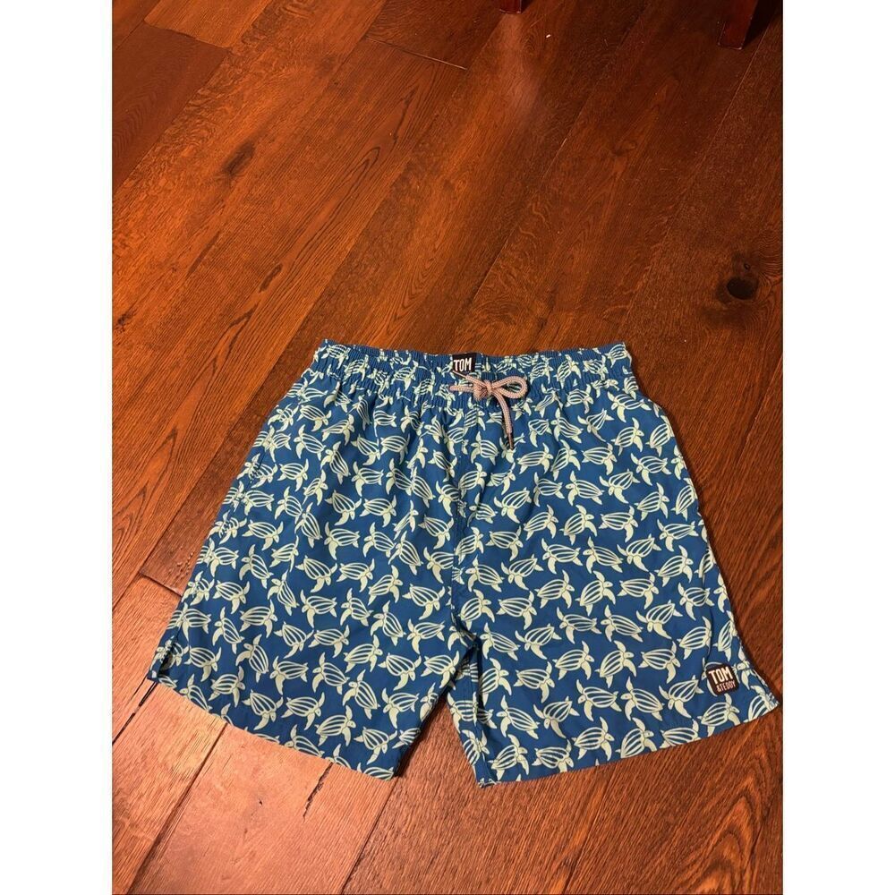 Tom & Teddy sea turtle blue swim trunks L